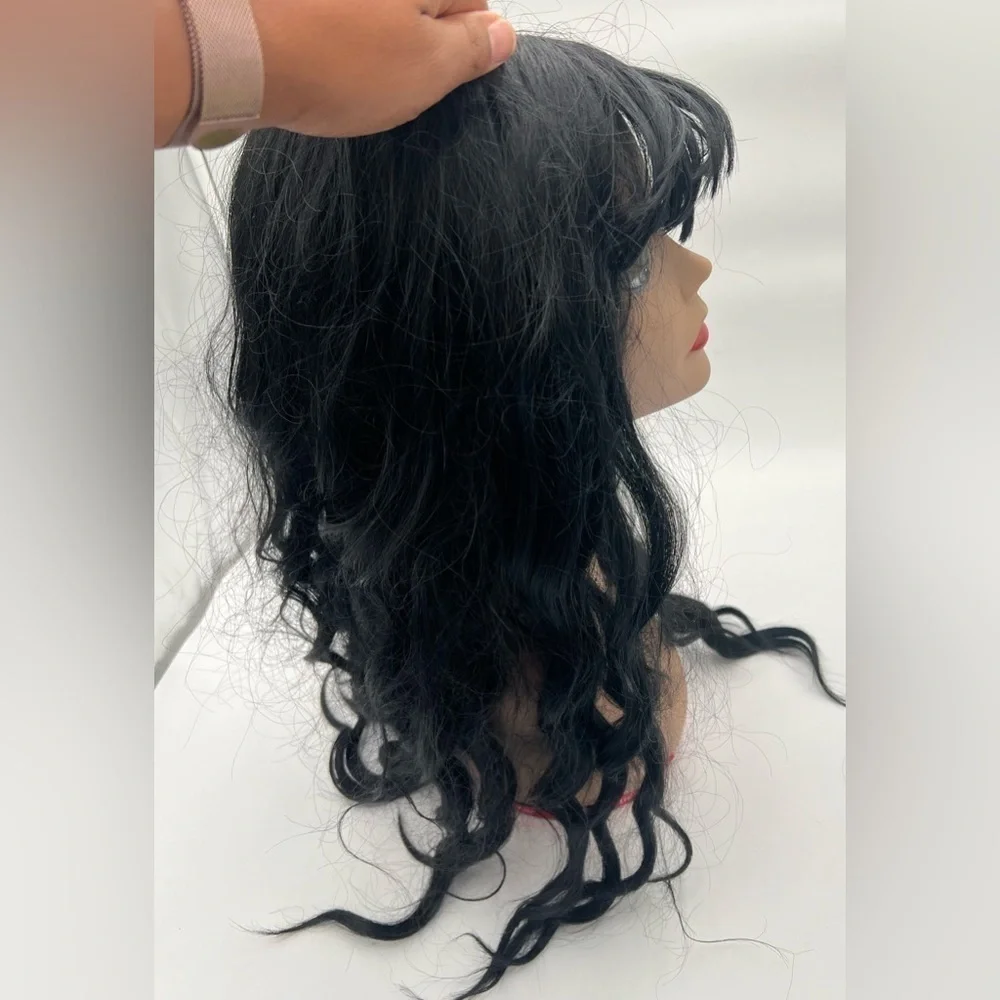 Black Long Wavy Wig With Bangs.